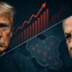 Una composición dividida diagonalmente: en la mitad superior izquierda, el rostro de Donald Trump con expresión sombría frente a una gráfica de barras de precios del petróleo en ascenso vertical; en la mitad inferior derecha, el rostro de Benjamin Netanyahu mirando hacia un mapa táctico de Irán con objetivos marcados en rojo. Alto contraste, iluminación dramática de 'thriller' político, sin texto.