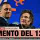 Javier Milei abrazando a Manuel Adorni, con el texto superpuesto AUMENTO DEL 123% en portada periodística.