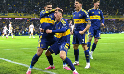 Jugadores de Boca festejan el gol ante São Paulo por la Copa Sudamericana