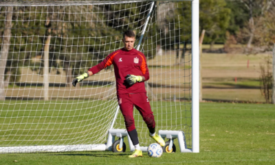 El arquero de Estudiantes durante un entrenamiento, en referencia al partido ante Corinthians
