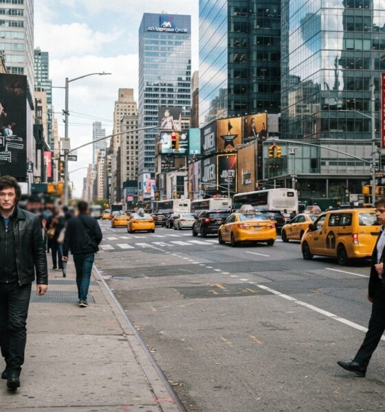 Imagen ilustrativa generada con inteligencia artificial: Milei y Kicillof caminando por Nueva York (no es una foto real)