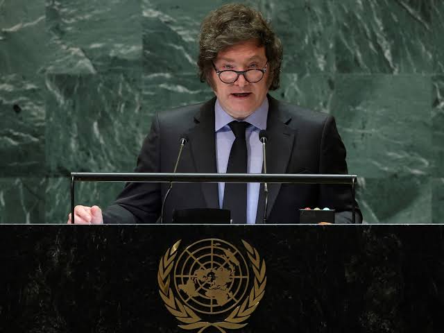 Javier Milei en la tribuna de la Asamblea General de la ONU
