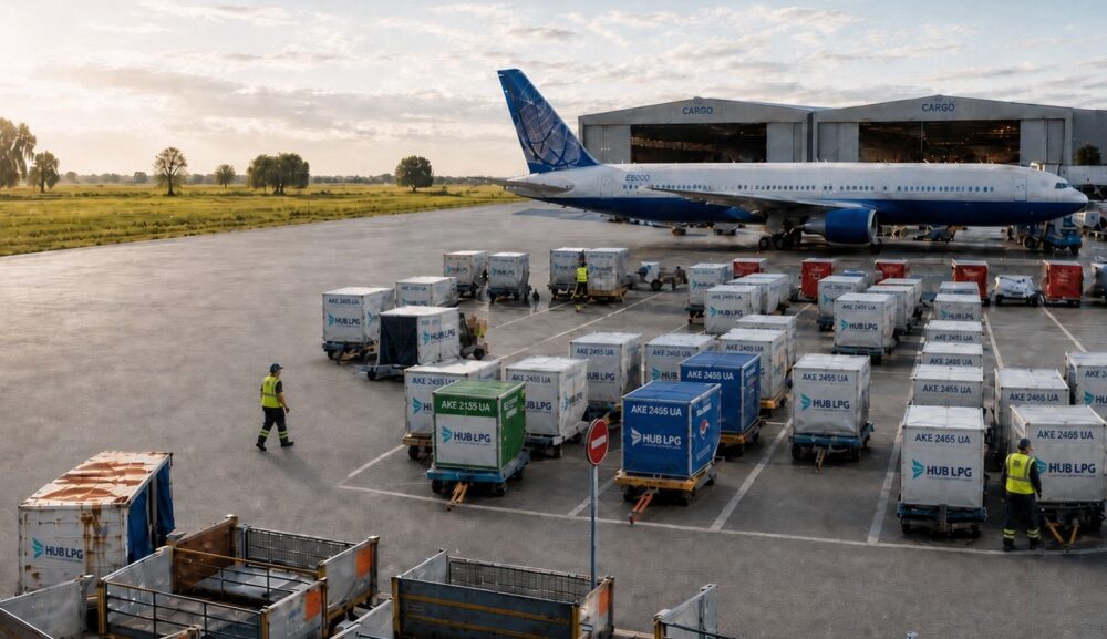 Aeropuerto de La Plata con contenedores de carga aérea