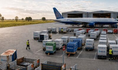 Aeropuerto de La Plata con contenedores de carga aérea