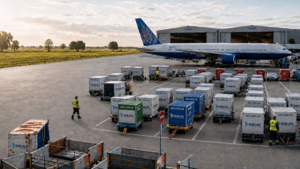 Aeropuerto de La Plata con contenedores de carga aérea