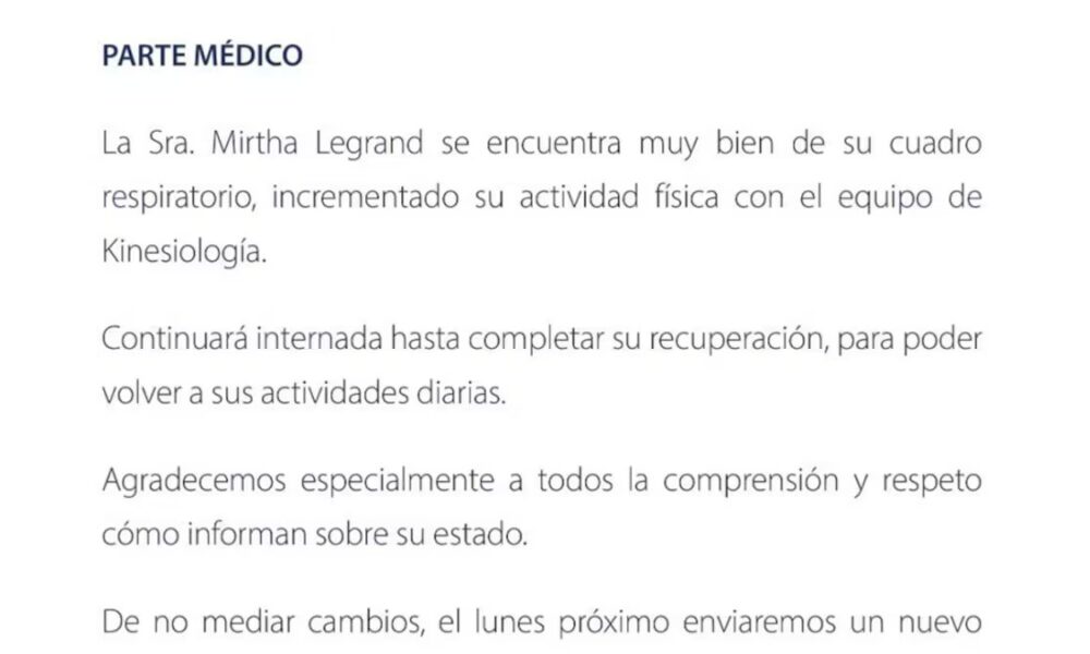 parte médico de Mirtha Legrand