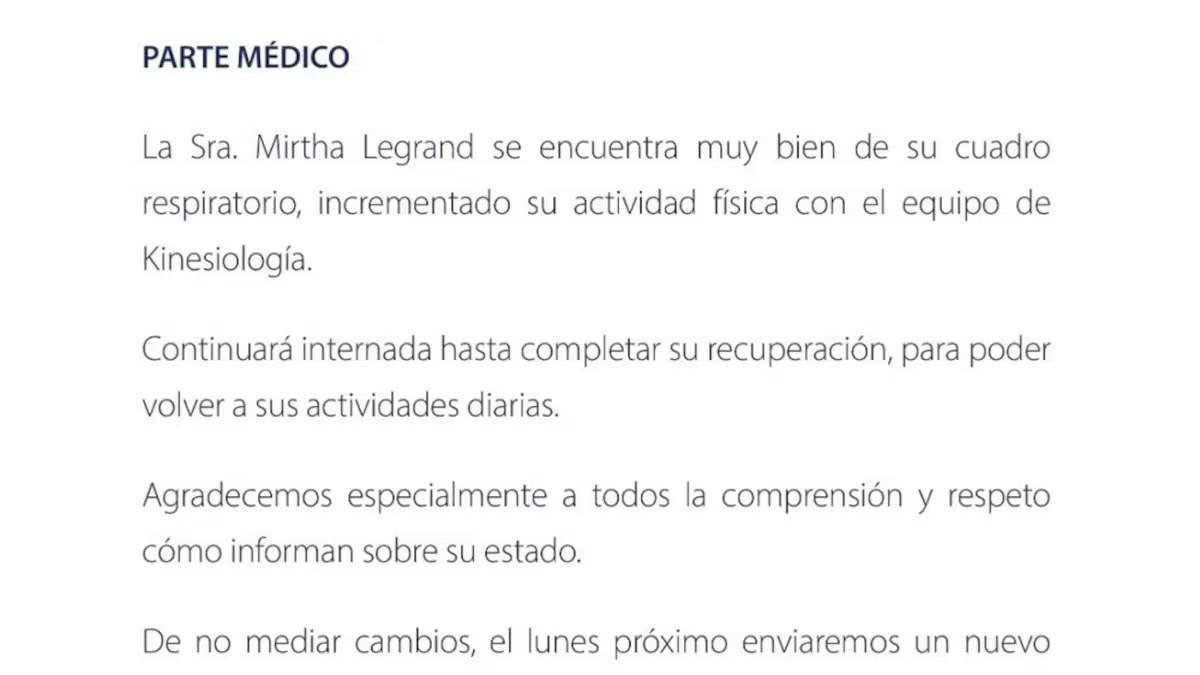 parte médico de Mirtha Legrand