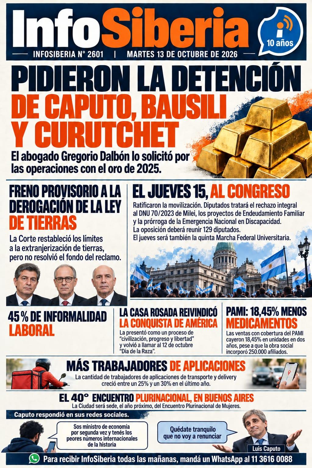Tapa de InfoSiberia N° 2601, martes 13 de octubre de 2026